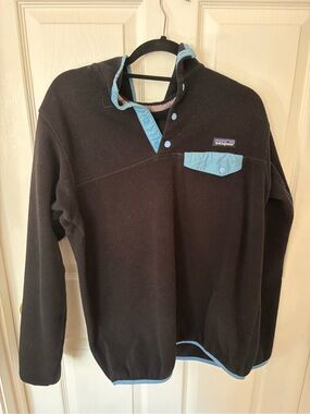 Patagonia Black Fleece Pullover with Light Blue Pocket Flap